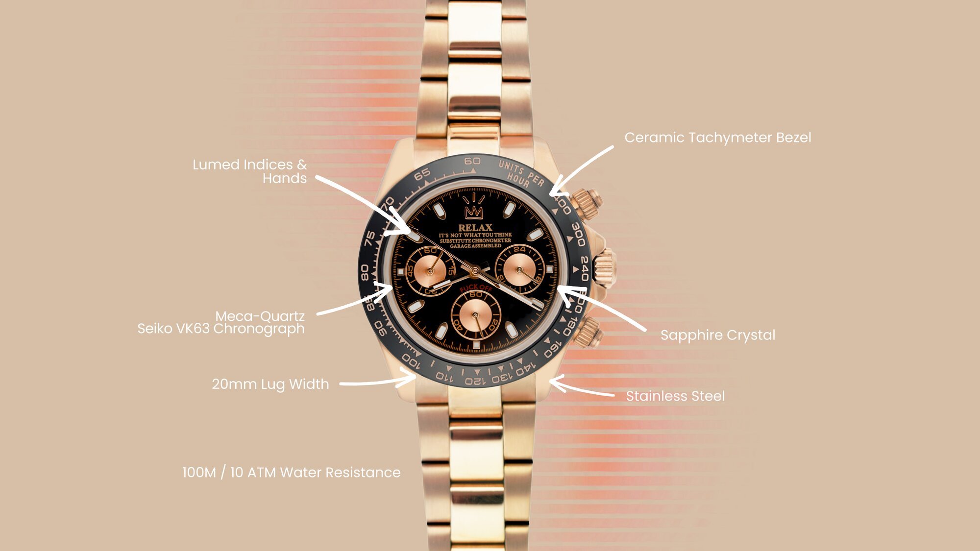 Relax Rose Gold & Black Chronograph - Relax by Atelier Perpetuel