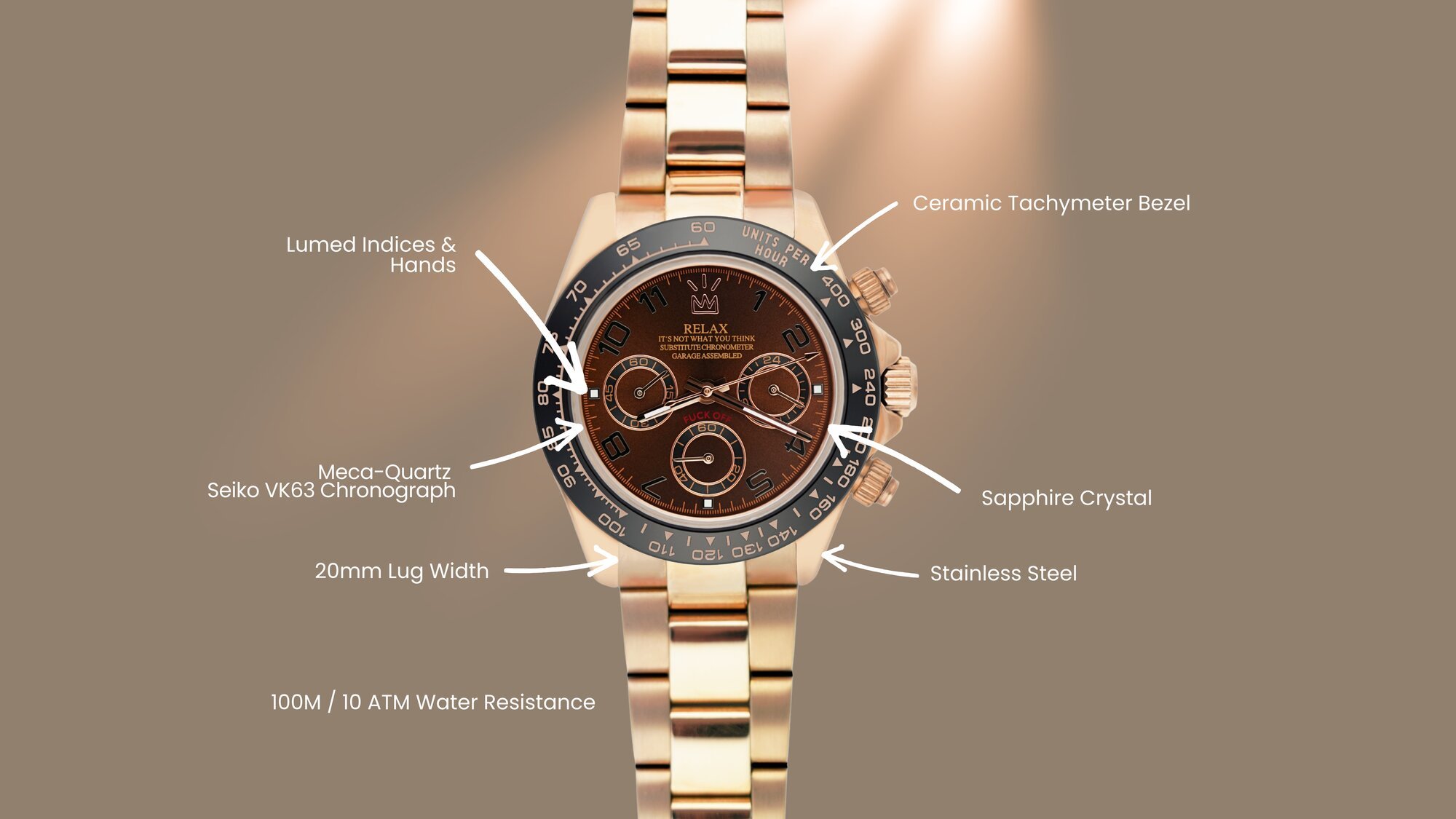 Relax Rose Gold & Brown Chronograph - Relax by Atelier Perpetuel