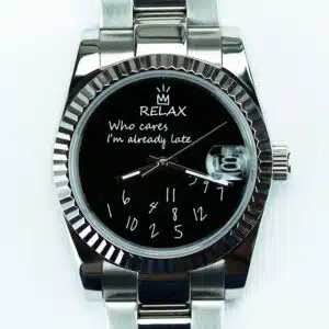 Relax Black Who Cares I'm Already Late 36mm