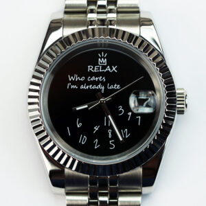 Relax Black Who Cares I'm Already Late 39mm